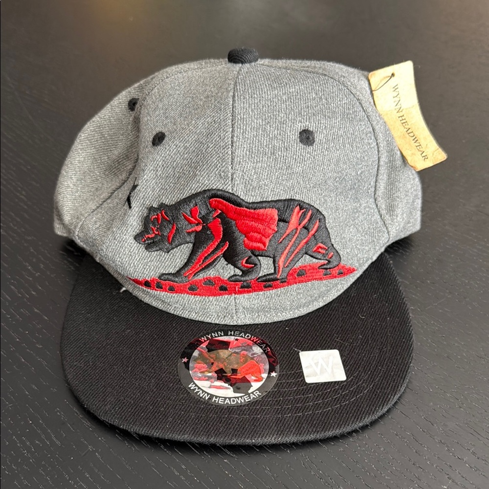 Wynn Headwear Cali Gray Black blk red Bear Snap Back cap hat